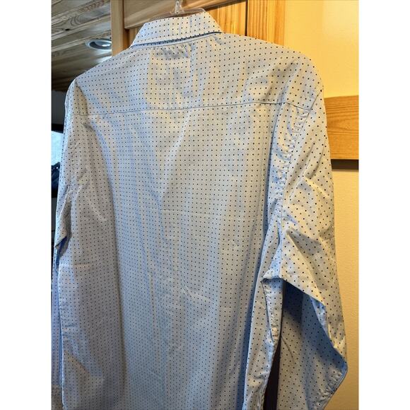 Level Ten Men's L Blue Polka Dot Button Down Long Sleeve Cotton Shirt - Picture 16 of 16